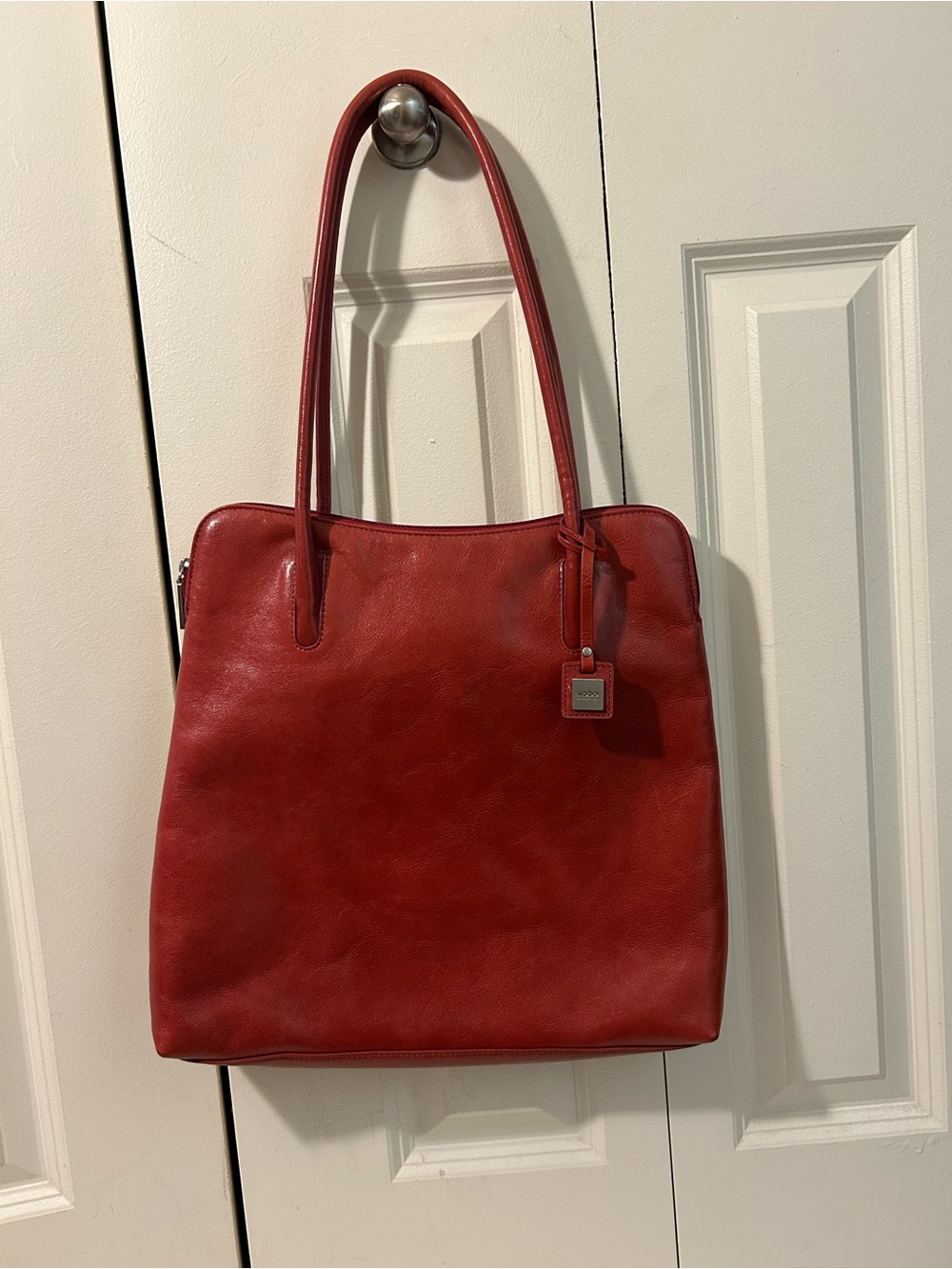 Rare vintage Y2K HOBO international minimalist red leather shoulder tote bag - Picture 3 of 13